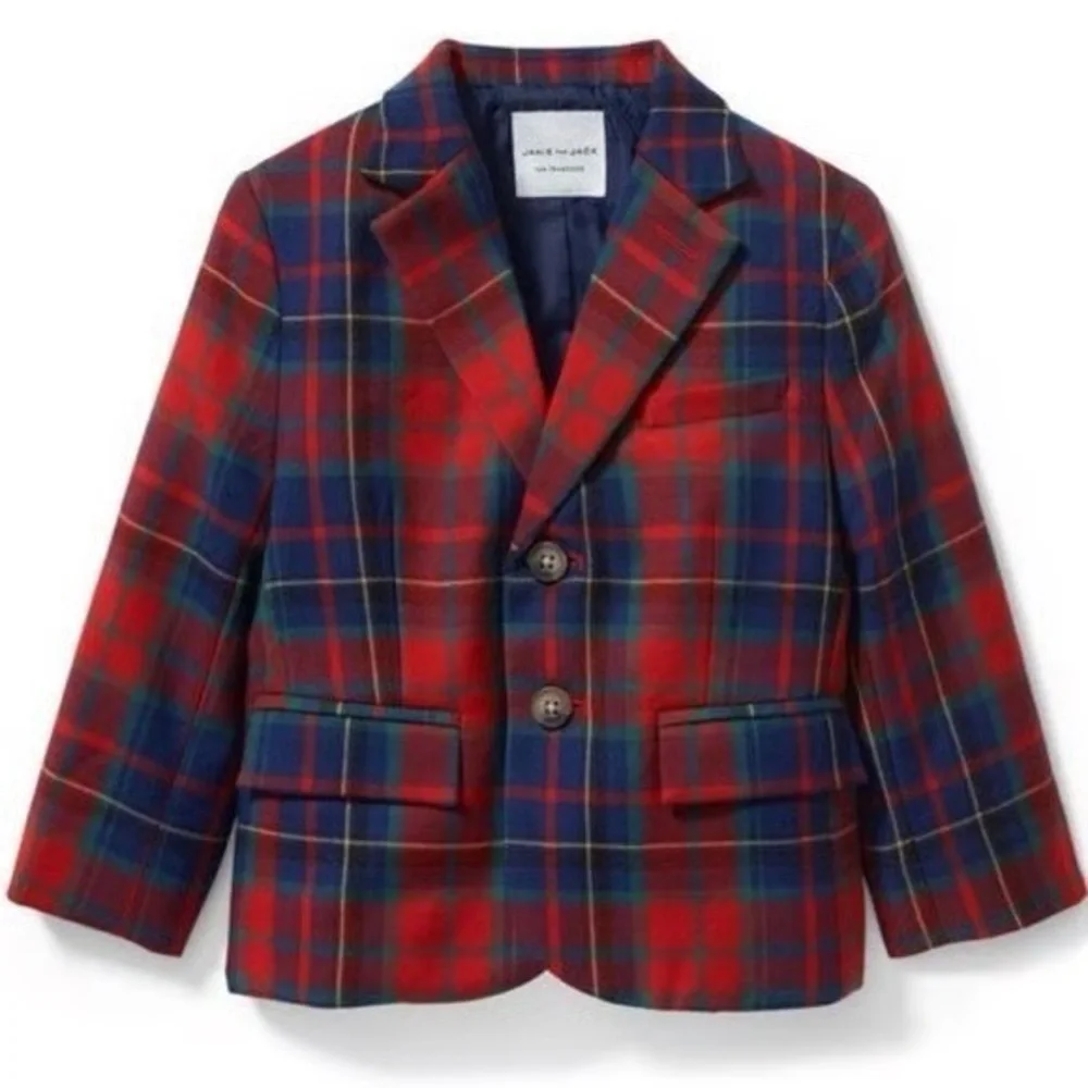 Janie and Jack Plaid Kids Jacket - Red and Blue